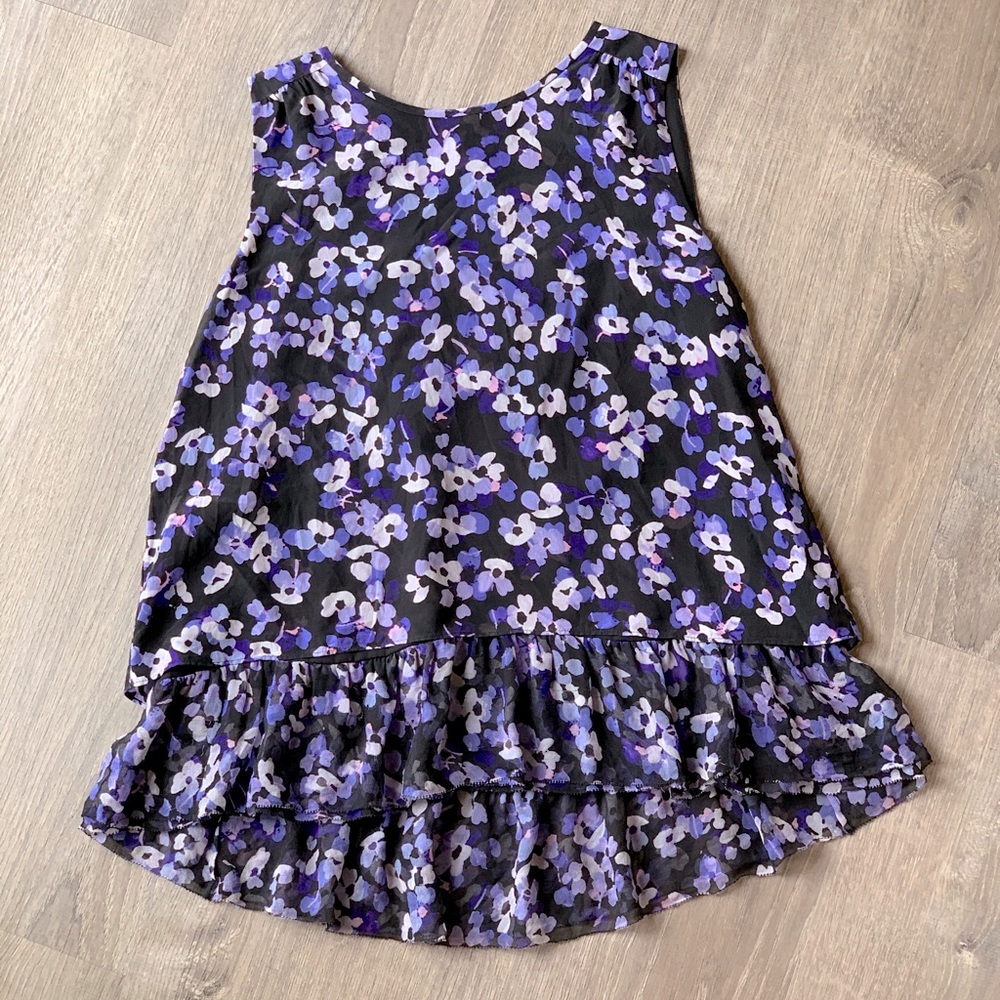 kate spade Black Floral Ruffle Hem Tank Top in Purple and Lavender